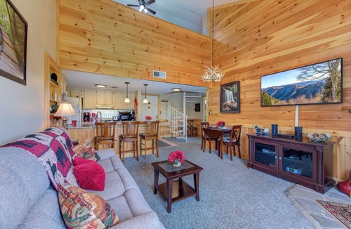 Chalet Village Condo | Relax on a cool mtn top! Amazing views, pool hot tubs suana king bed! Promos!