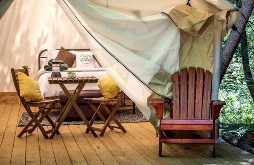 Broadalbin RV Rental | Spacious Group Glamping Site with Safari Tents, BBQ Gazebo, Fire Pits, Forest Trails in Broadalbin, New York