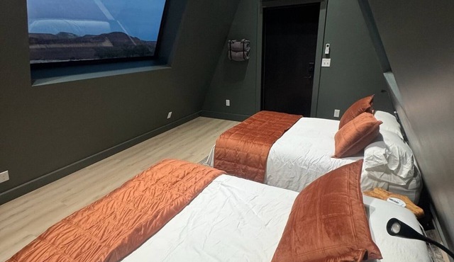 #54 Star-Gazing A-frame Cabin, 2 double beds, No Pets, Bathroom at bathhouse