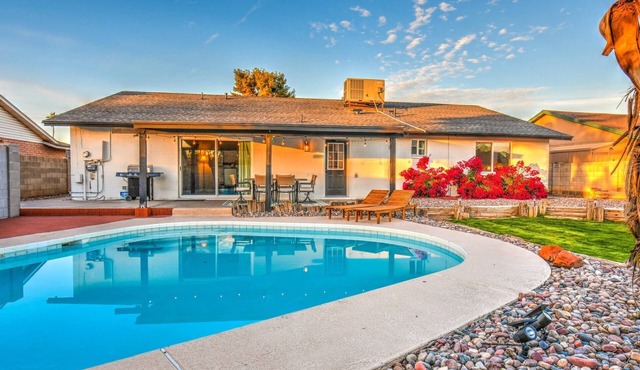 Cool Off in Tempe | Heated Pool, Covered Patio & King Bed Near ASU & Scottsdale